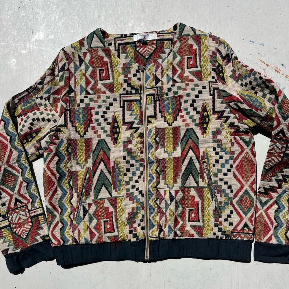 Women's Paramita Jacket Multicolor Aztec L‎ Full Zip BOHO Far East Hippie Fairy